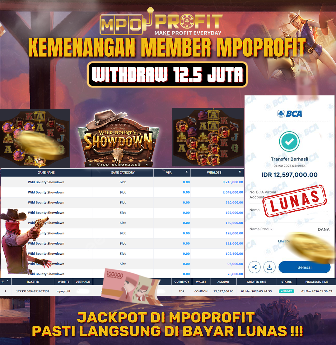 MPOPROFIT JACKPOT SLOT PGSOFT! KEMENANGAN MURNI DI (WILD BOUNTY SHOWDOWN TOTAL RP. 12.597.000,- LUNAS)